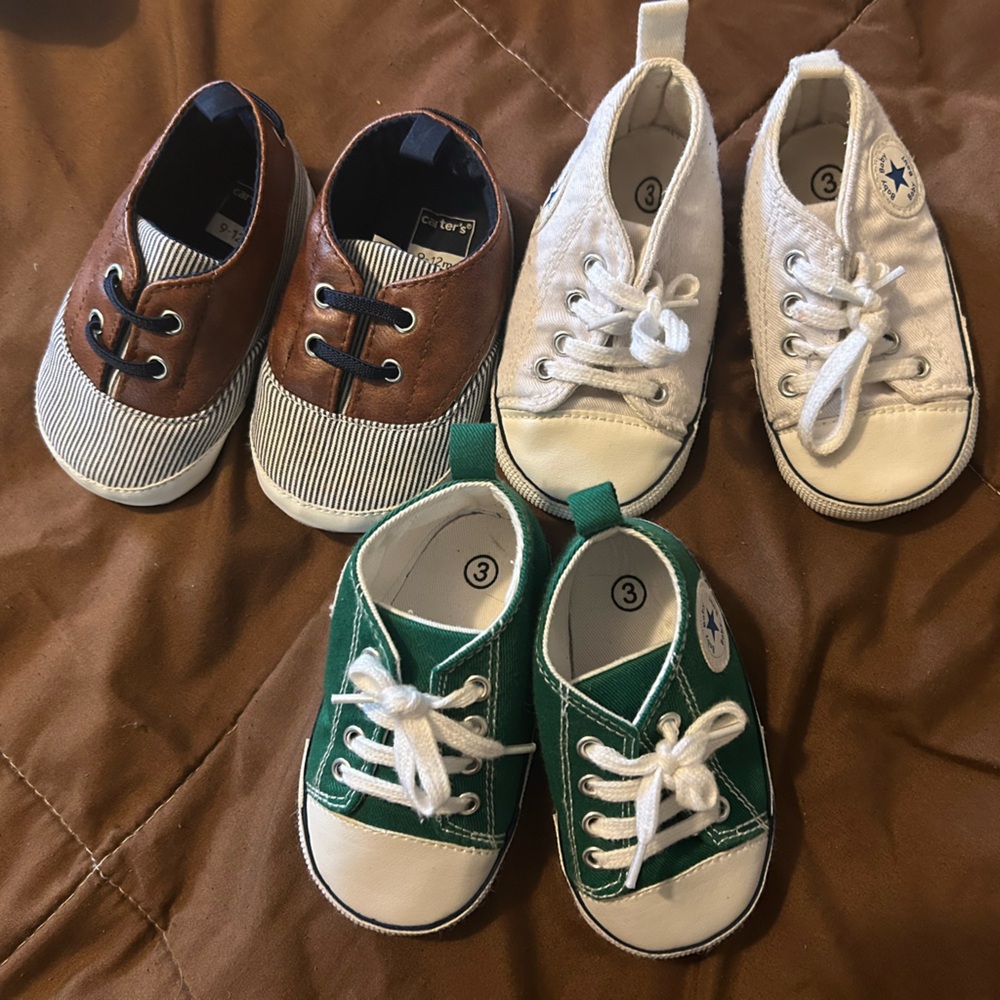 Baby boy shoes size 3, infant, Converse Style. 3 pairs